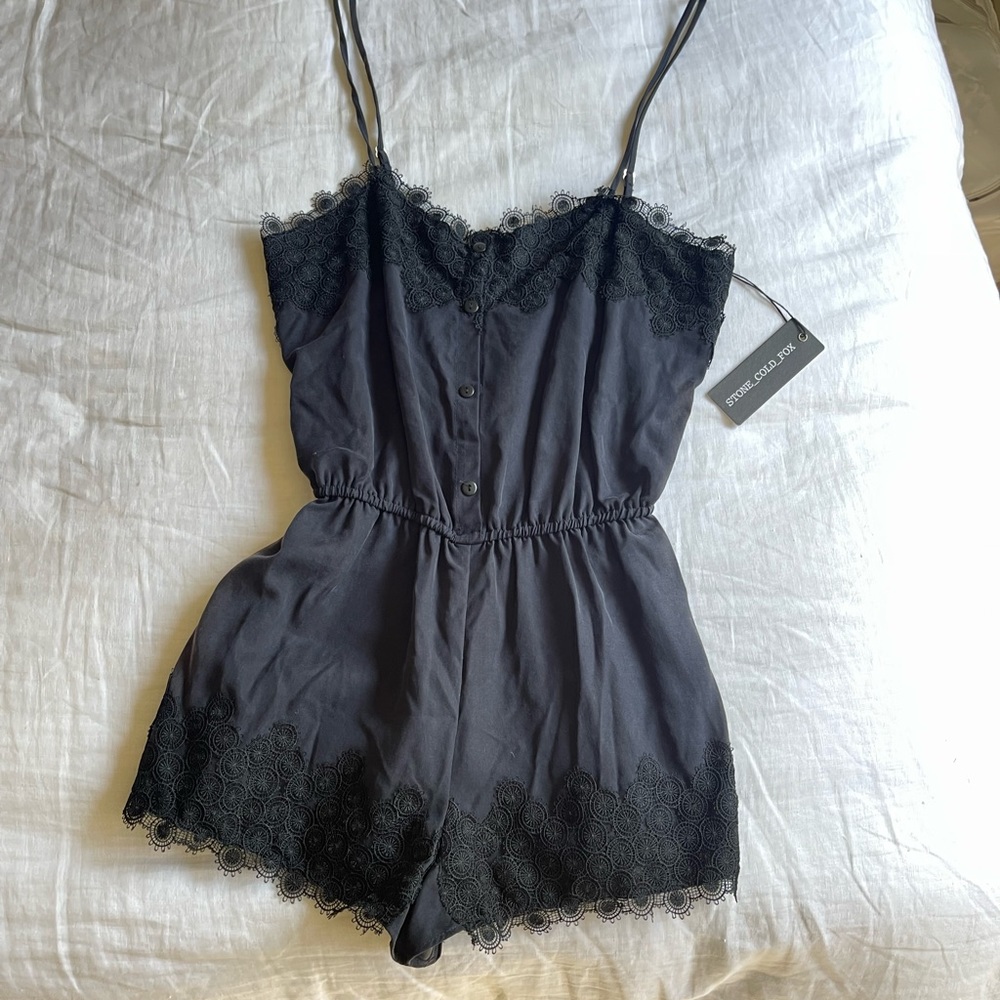 Stone Cold Fox Black/Navy Lace Romper